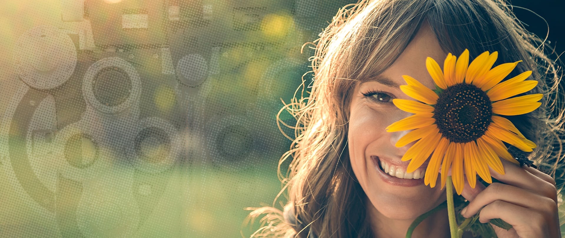Orillia Optometry woman smiling with sunflower